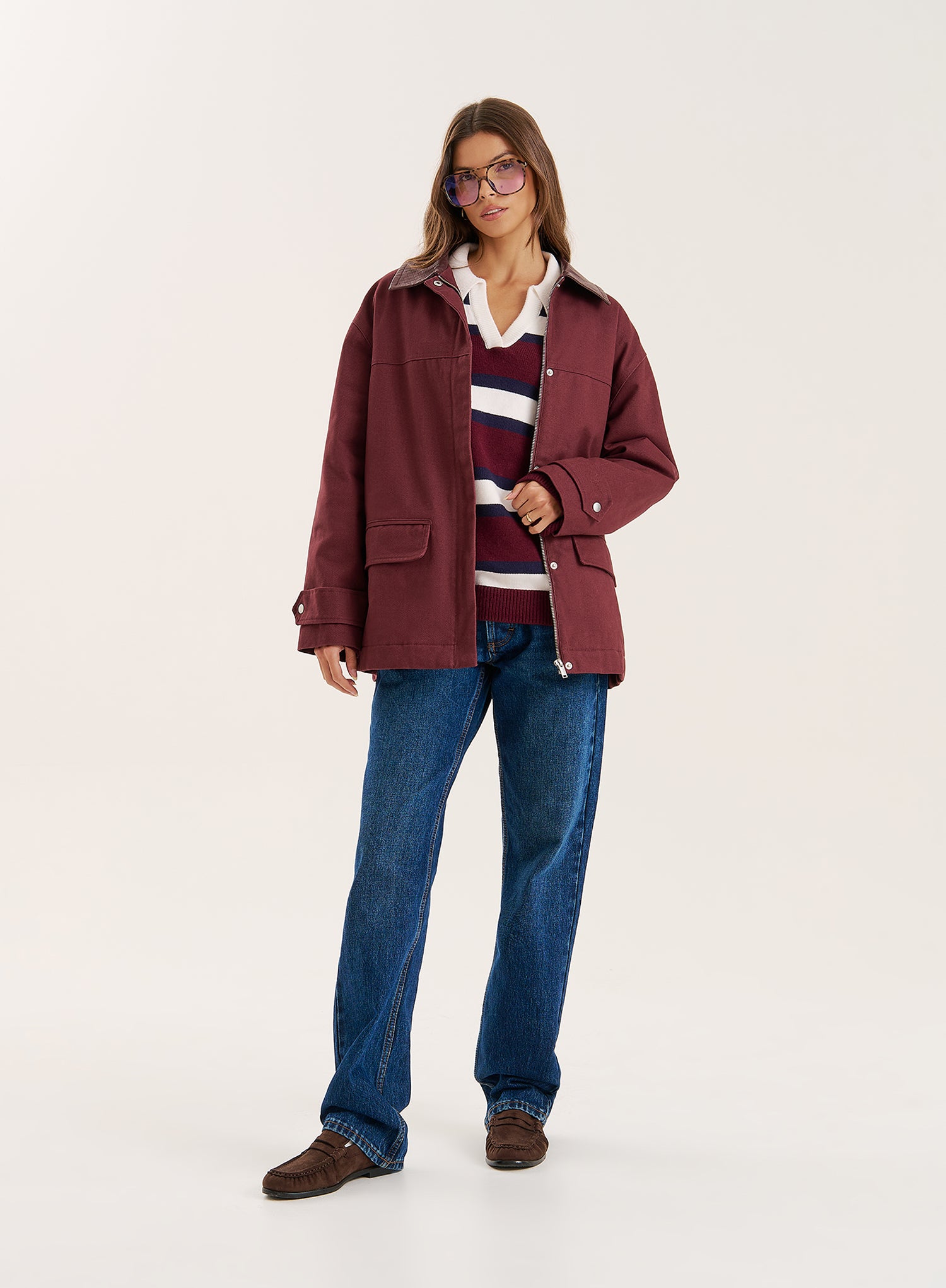 Burgundy Front Pocket Barn Shacket